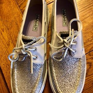 Sperry Bahama Silver Glitter Boat Shoes